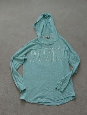PINK Victoria's Secret Light Aqua Hooded Long Sleeve Top